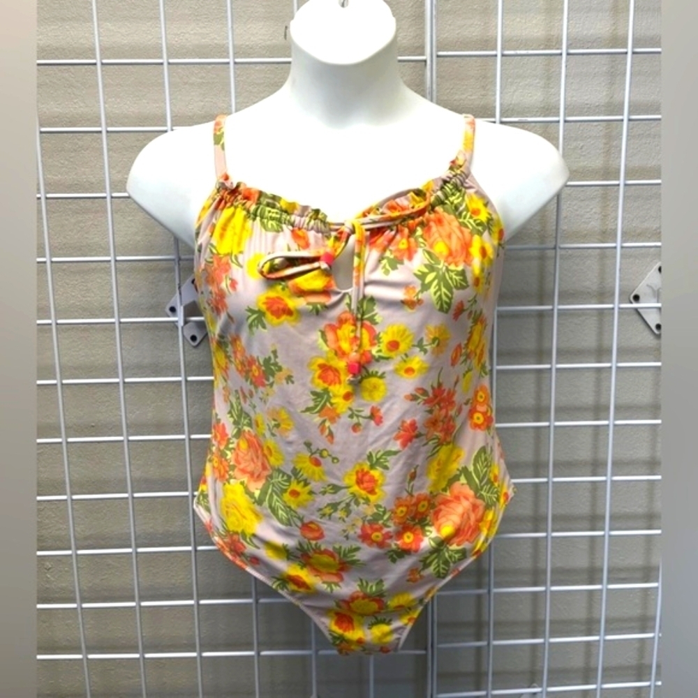 Aerie Yellow & Orange Floral One Piece Swimsuit - Size XL
